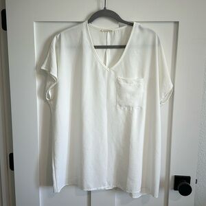 Cotton Bleu Women's M Oversized Pocket Front Blouse White Semi Sheer Minimalist